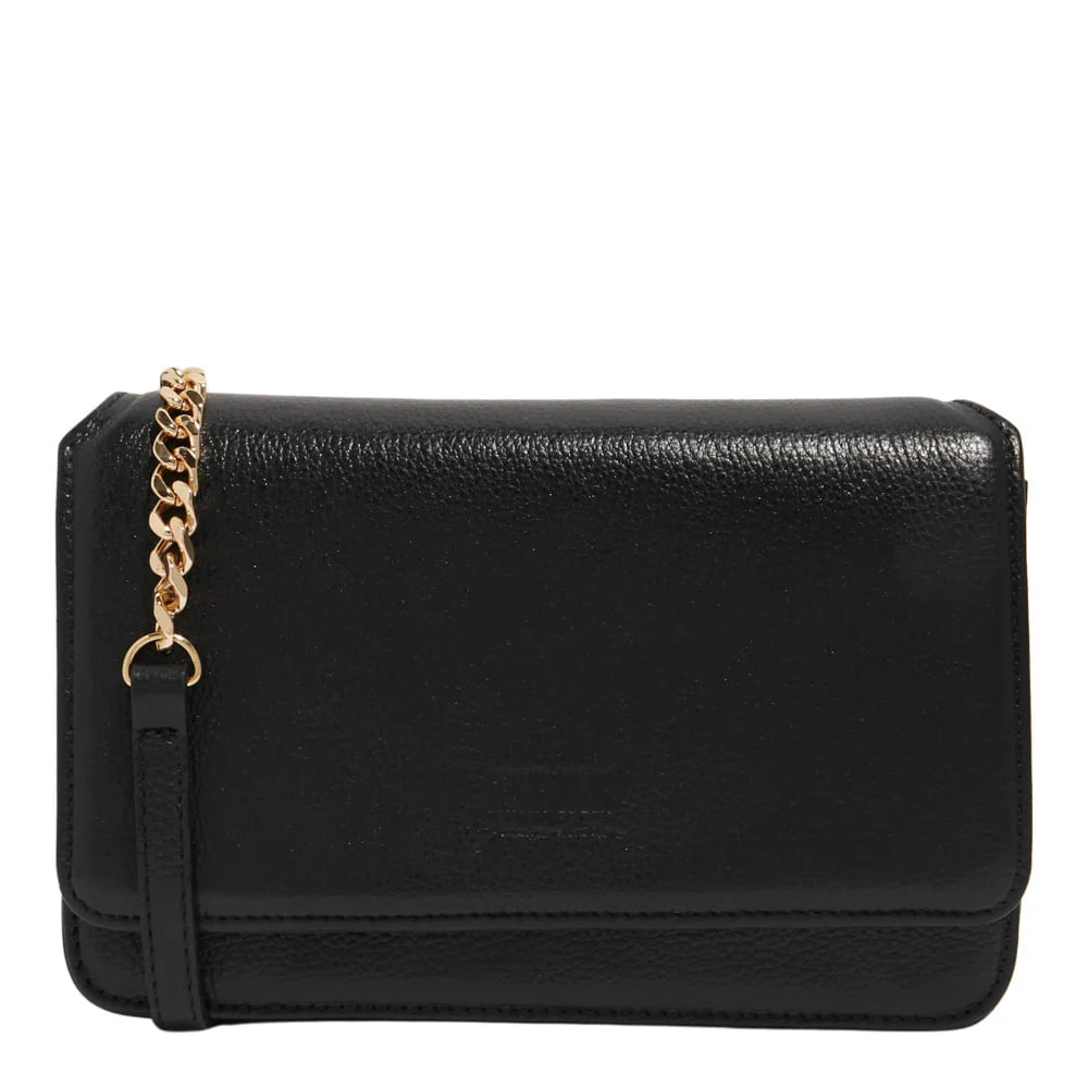 Bolsa Flap Bag Couro Floater Preto Alça Corrente - vista 1 de 3