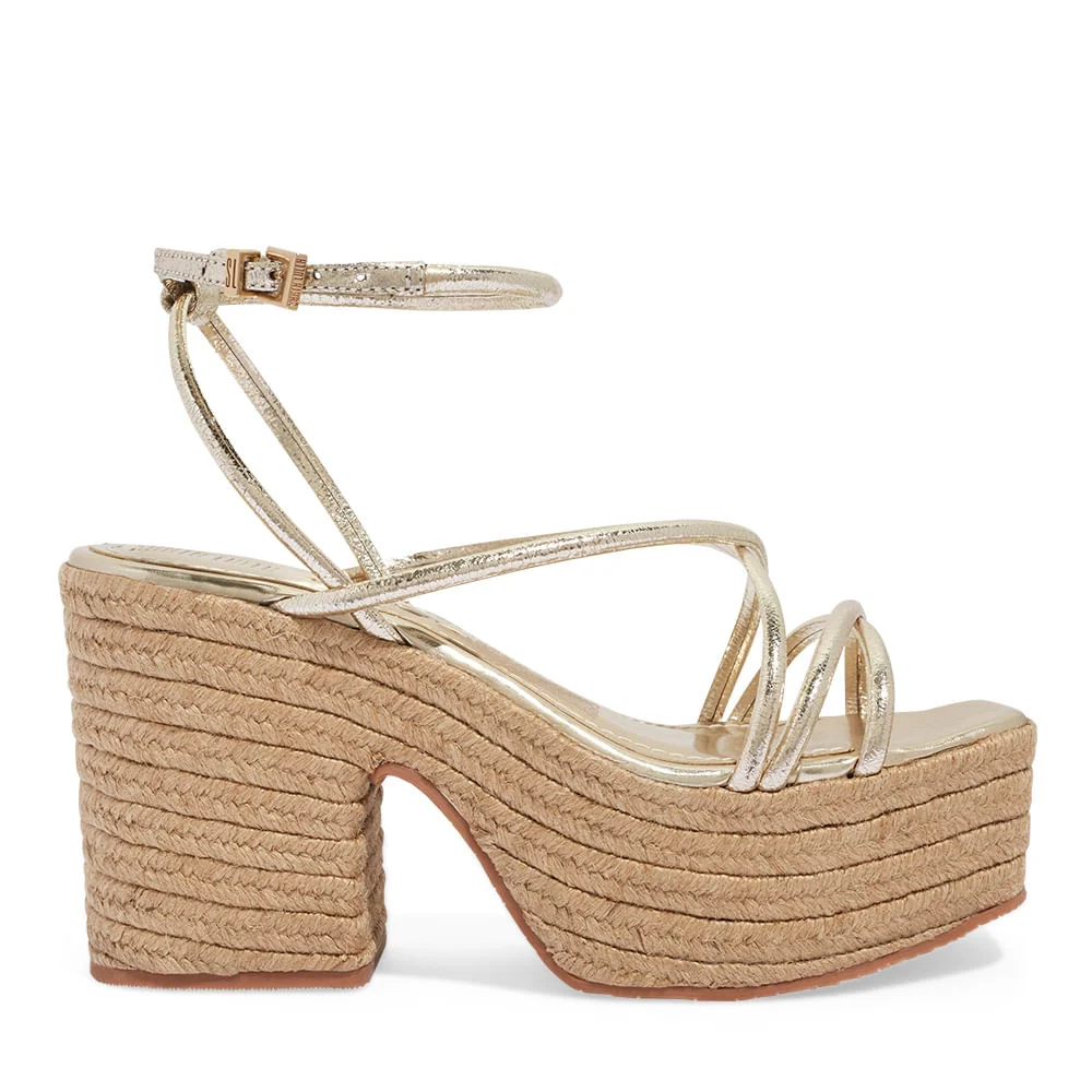Sandália Espadrille Craquele Dourado Plataforma - vista 1 de 3