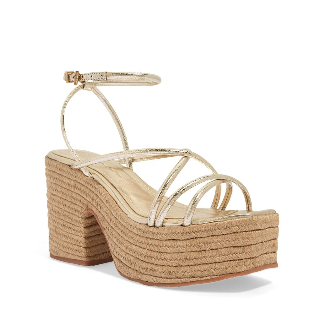 Sandália Espadrille Craquele Dourado Plataforma - vista 2 de 3