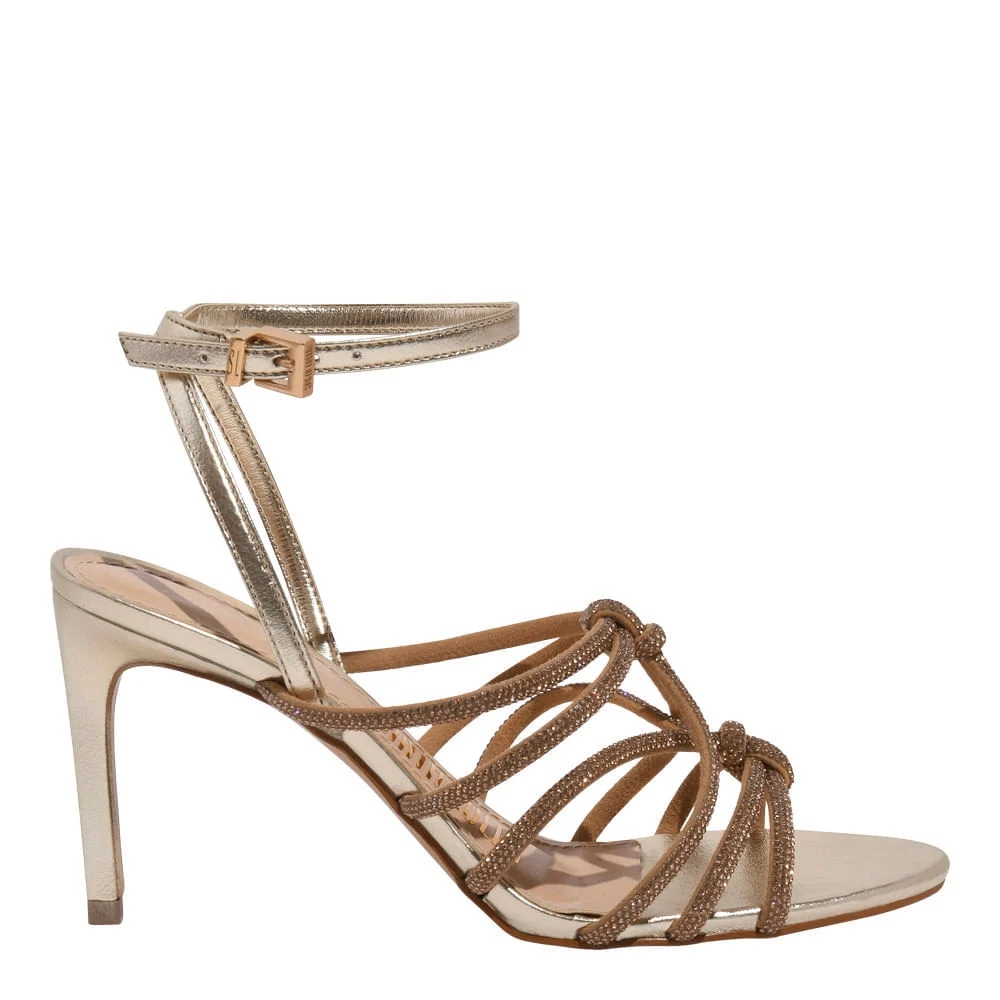 Sandália Strass Metalizada Soft Dourada Salto Alto Fino - vista 1 de 3