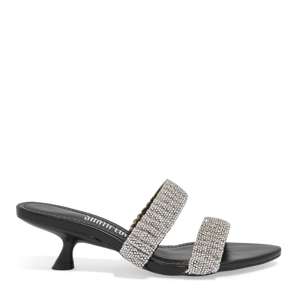 Mule Tiras Strass Napa Soft Preto Salto Fino Baixo - vista 1 de 3