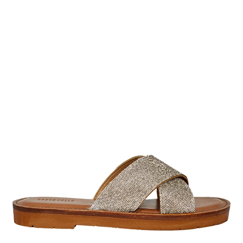 Rasteira Cruzada Shiny Strass Prata - vista 1 de 4