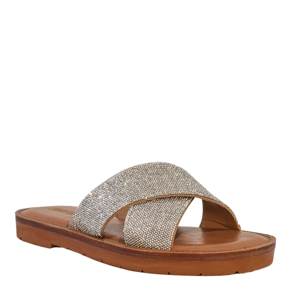 Rasteira Cruzada Shiny Strass Prata - vista 2 de 4