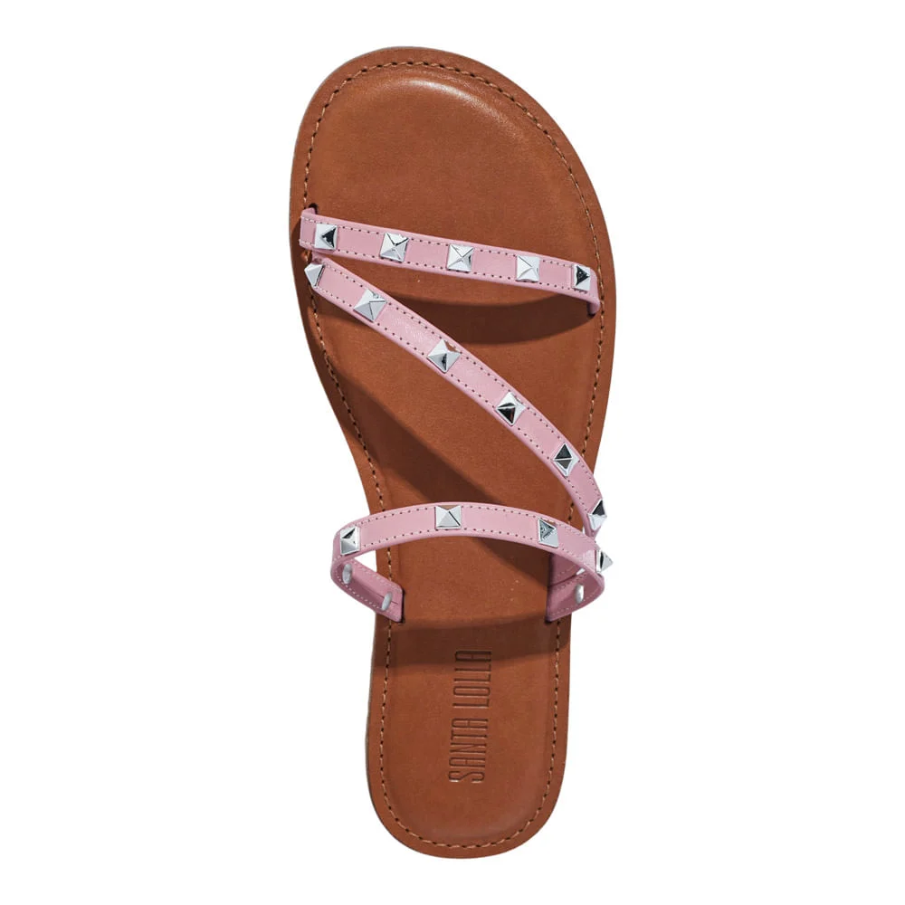 Rasteira Spikes Couro Nobre Soft Rosa - vista 3 de 4
