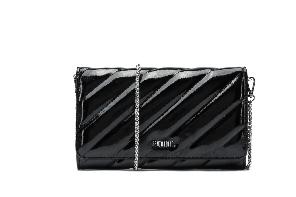 Bolsa Clutch Preta Verniz Glossy Alça Transversal - vista 1 de 3