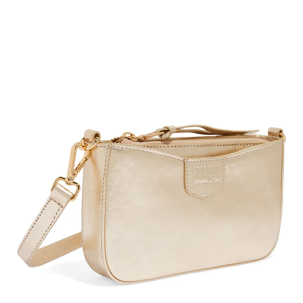 Bolsa Clutch Dourada Couro Metalizado Transversal - vista 2 de 3
