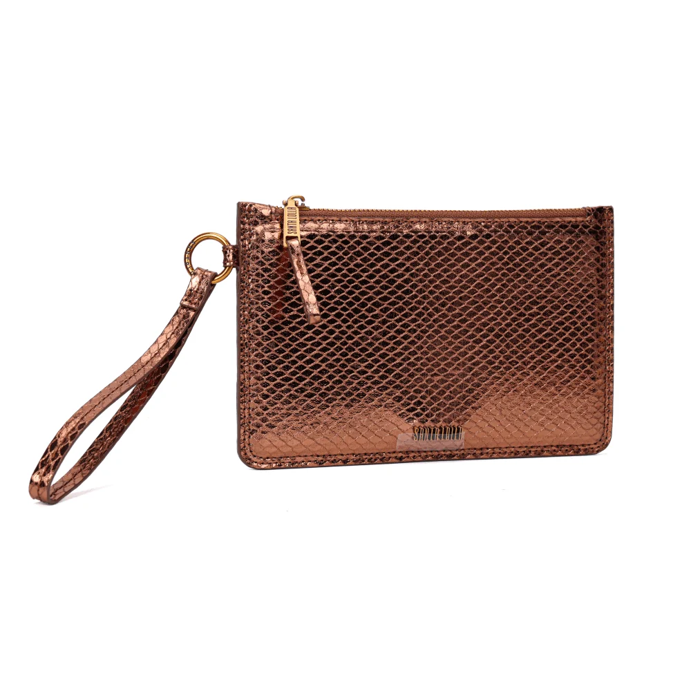 Clutch Bronze Metalizado Cobra Alça De Mão - vista 3 de 7