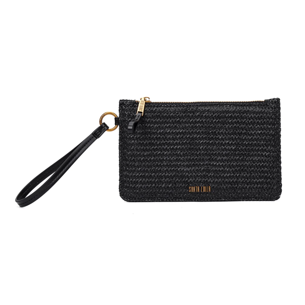 Clutch Preta Palha Tramado Alça De Mão - vista 1 de 7