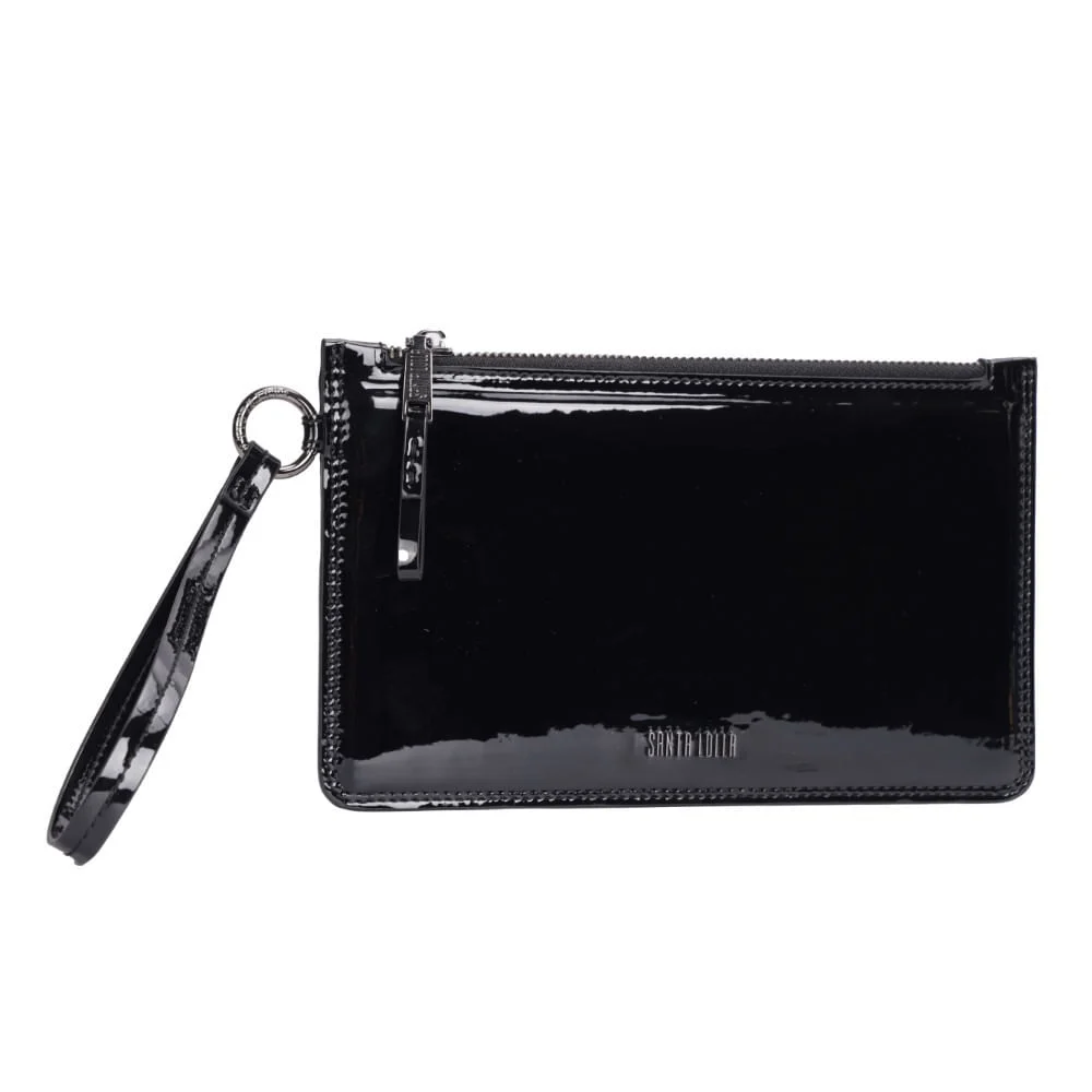 Clutch Pequena Verniz Preta Alça De Mão - vista 2 de 8