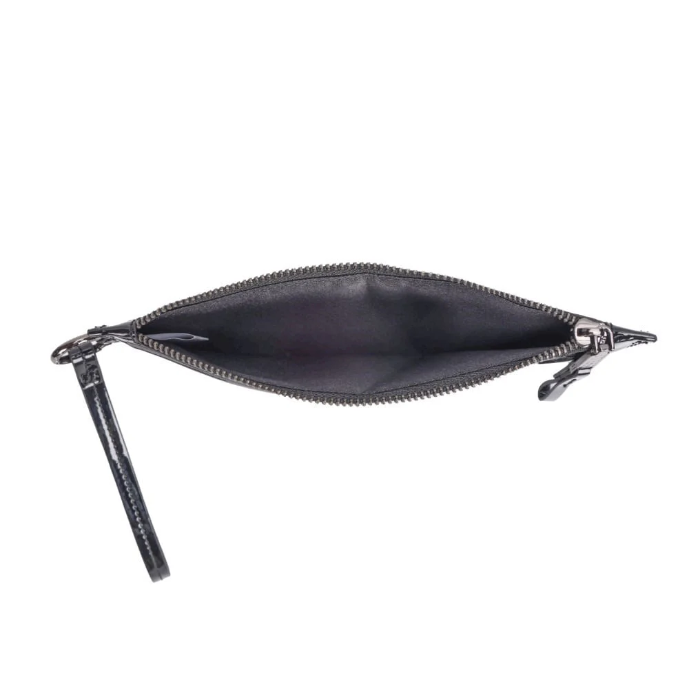 Clutch Pequena Verniz Preta Alça De Mão - vista 5 de 8