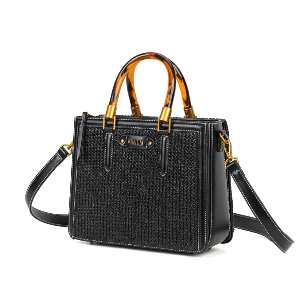 Bolsa Tote Tramado Preta Duas Alças - vista 2 de 6