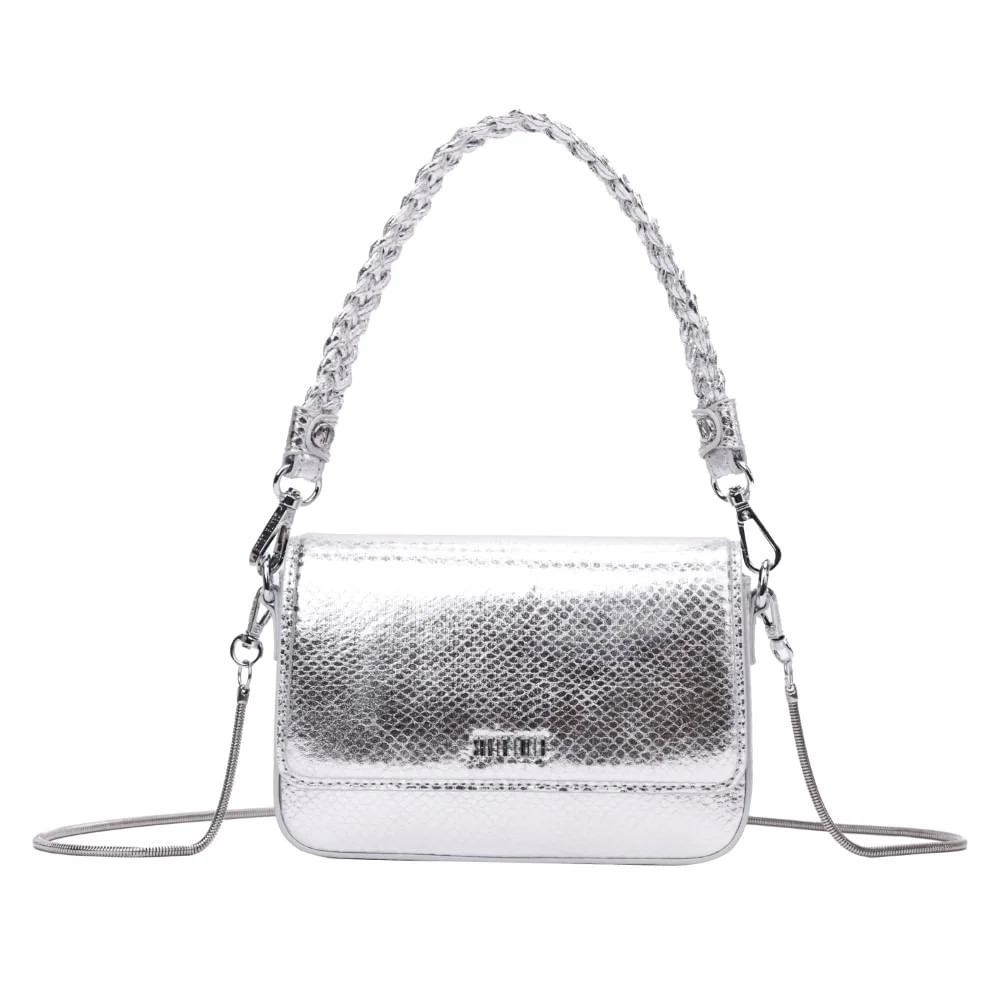 Bolsa Baguete Metalizado Snake Alça Trança Prata - vista 1 de 8