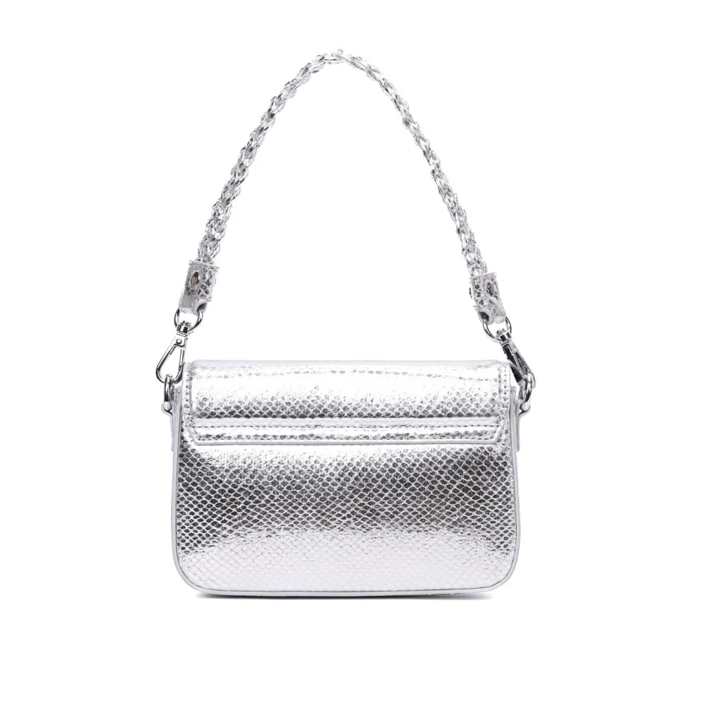 Bolsa Baguete Metalizado Snake Alça Trança Prata - vista 5 de 8