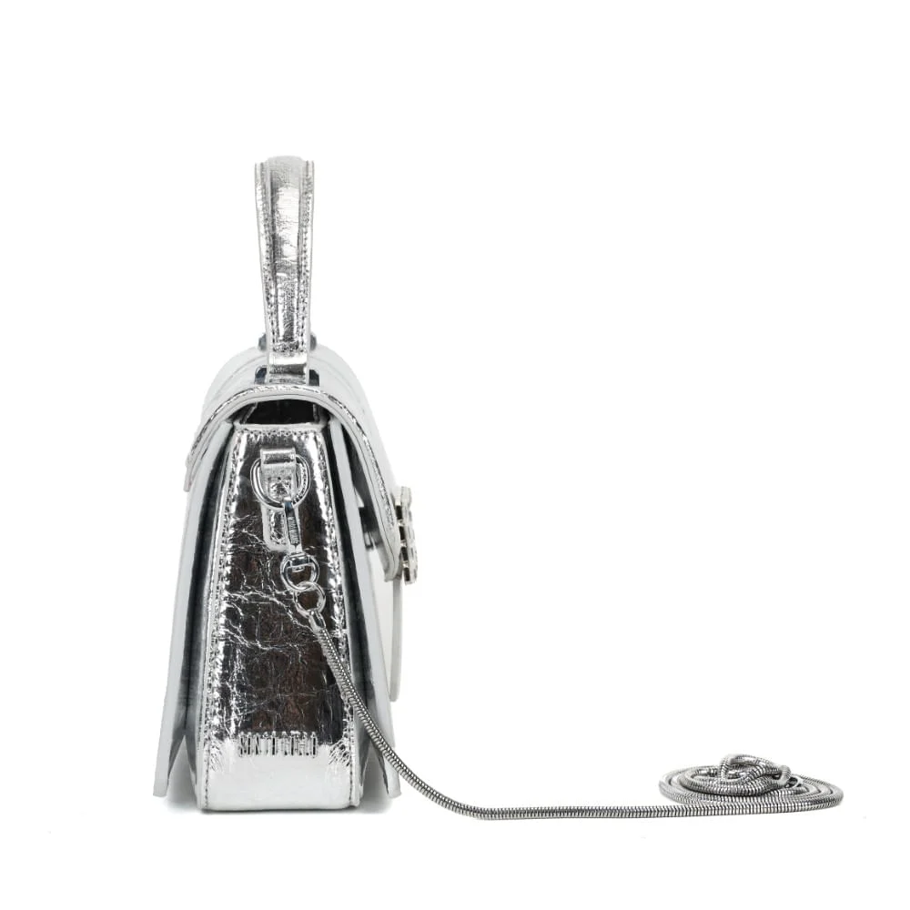 Bolsa Pequena Prata Metalizado Crinkle Fivela Brilho - vista 6 de 8