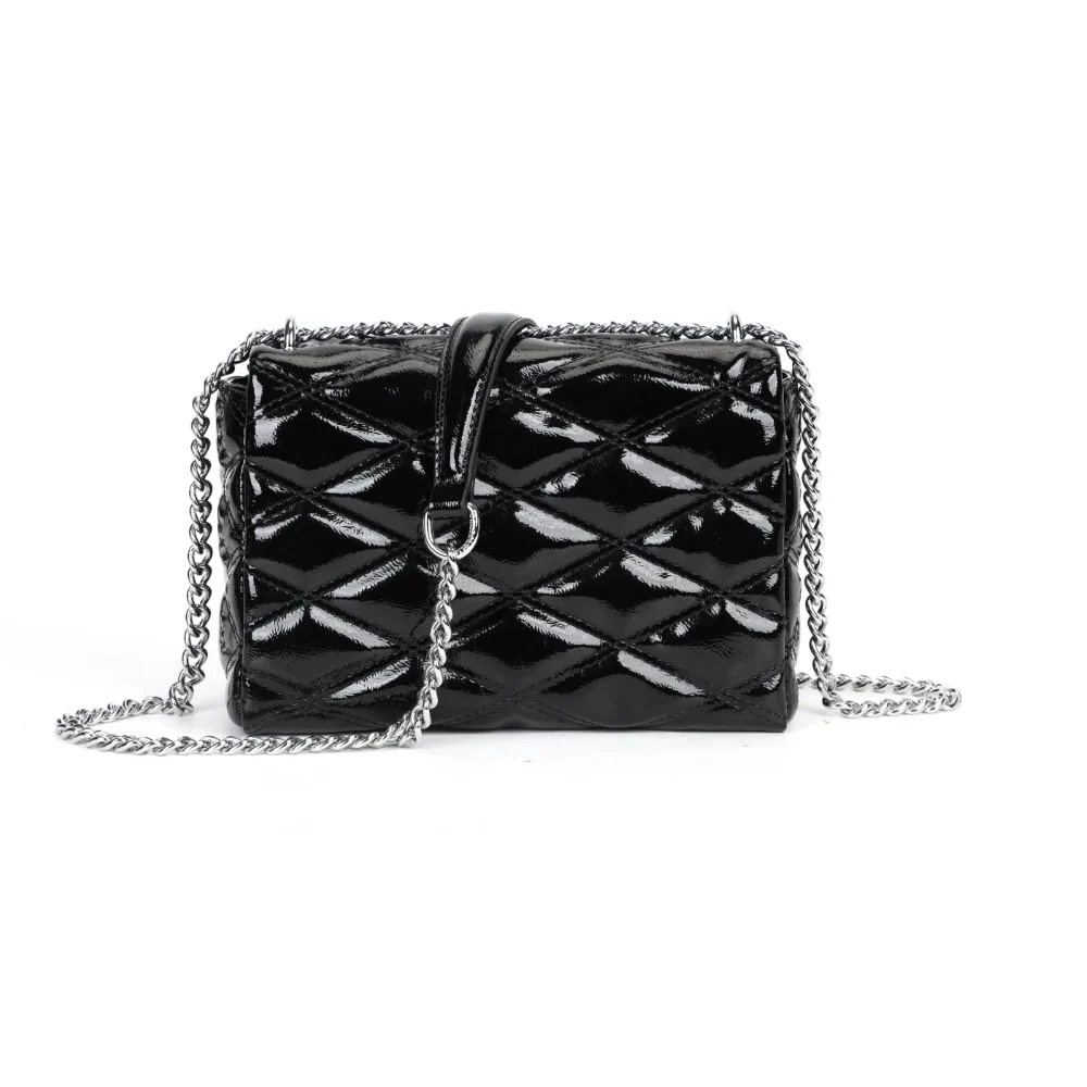 Bolsa Glossy Envernizada Preta Alça Corrente Transversal - vista 7 de 7