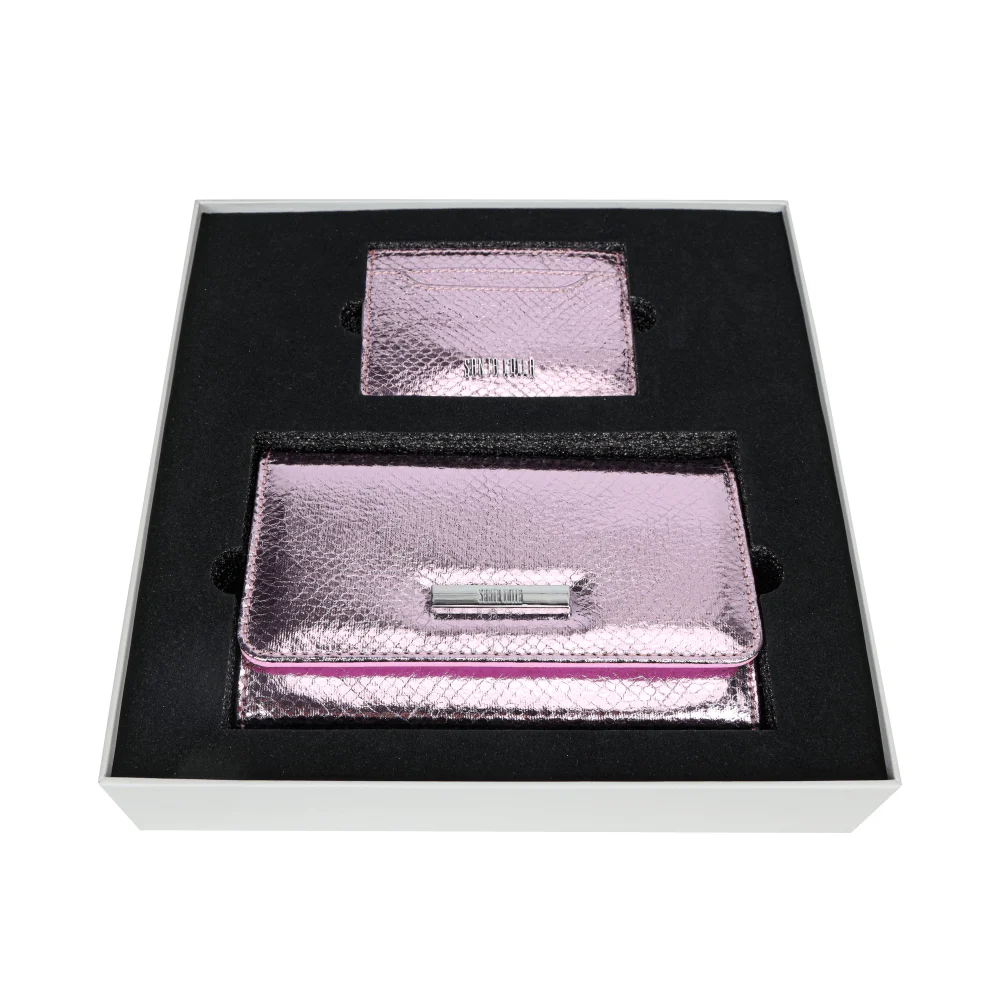 Kit Presente Bolsa Transversal E Porta Cartão Snake Rosa Metalizado - vista 1 de 7