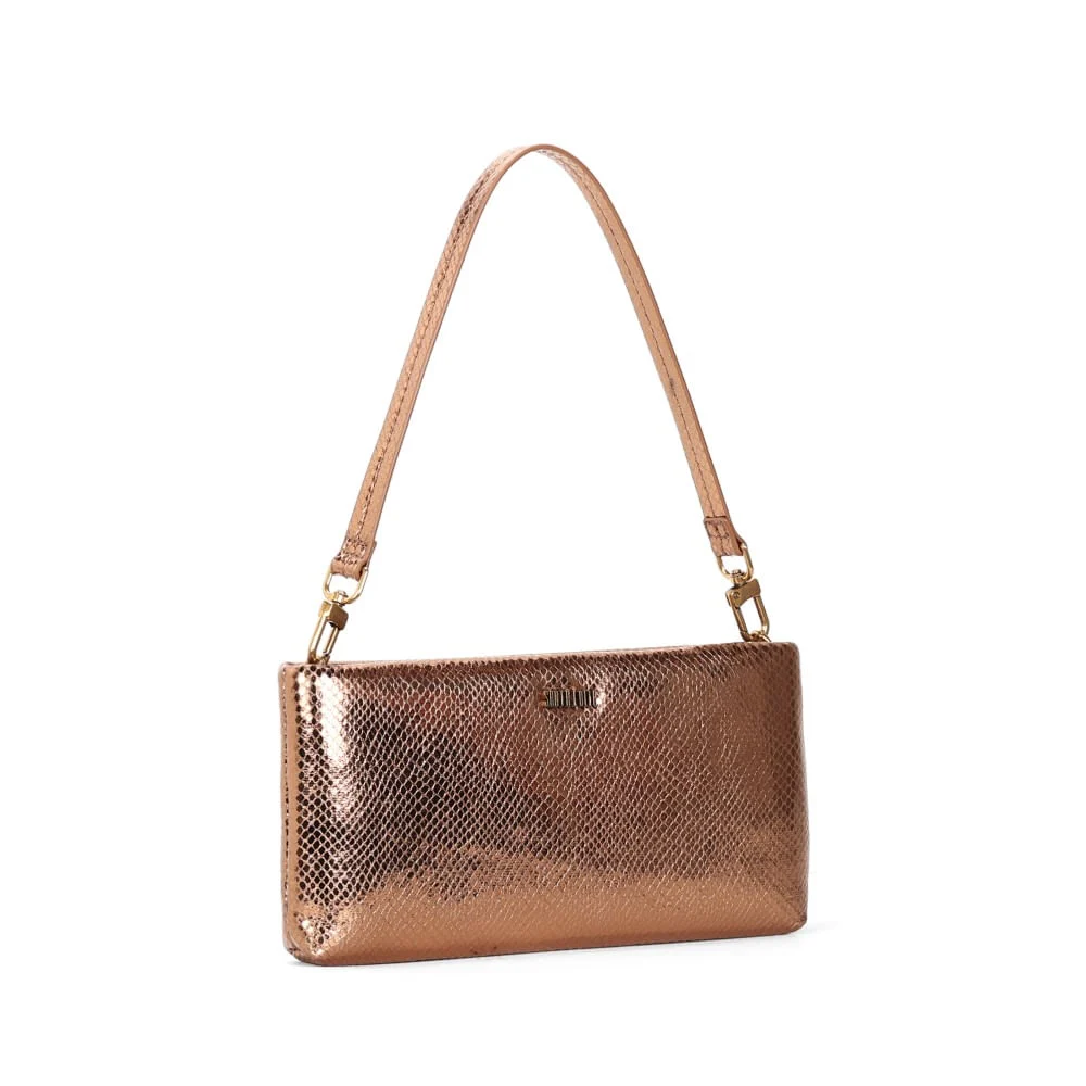 Bolsa Clutch Metalizada Bronze Alça De Ombro - vista 2 de 3