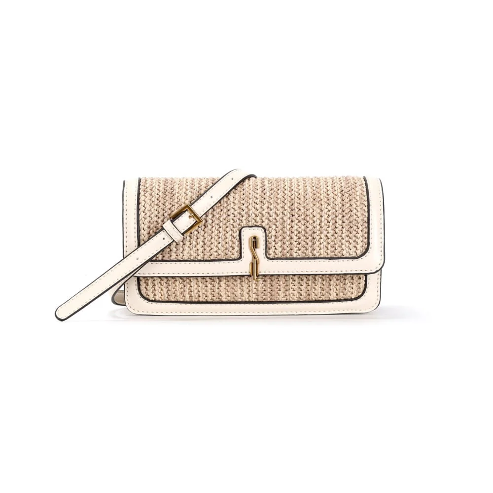 Bolsa Pequena Palha Tramado Bege Transversal - vista 1 de 4