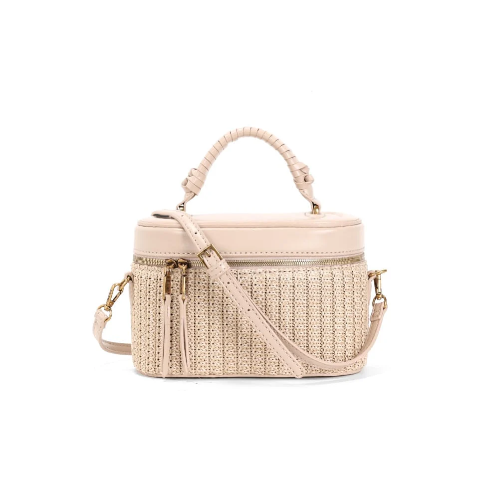 Bolsa Mini Bag Tramado Palha Bege Transversal - vista 2 de 4