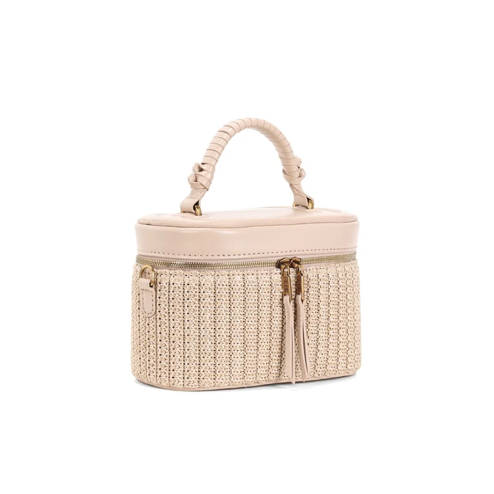 Bolsa Mini Bag Tramado Palha Bege Transversal - vista 3 de 4