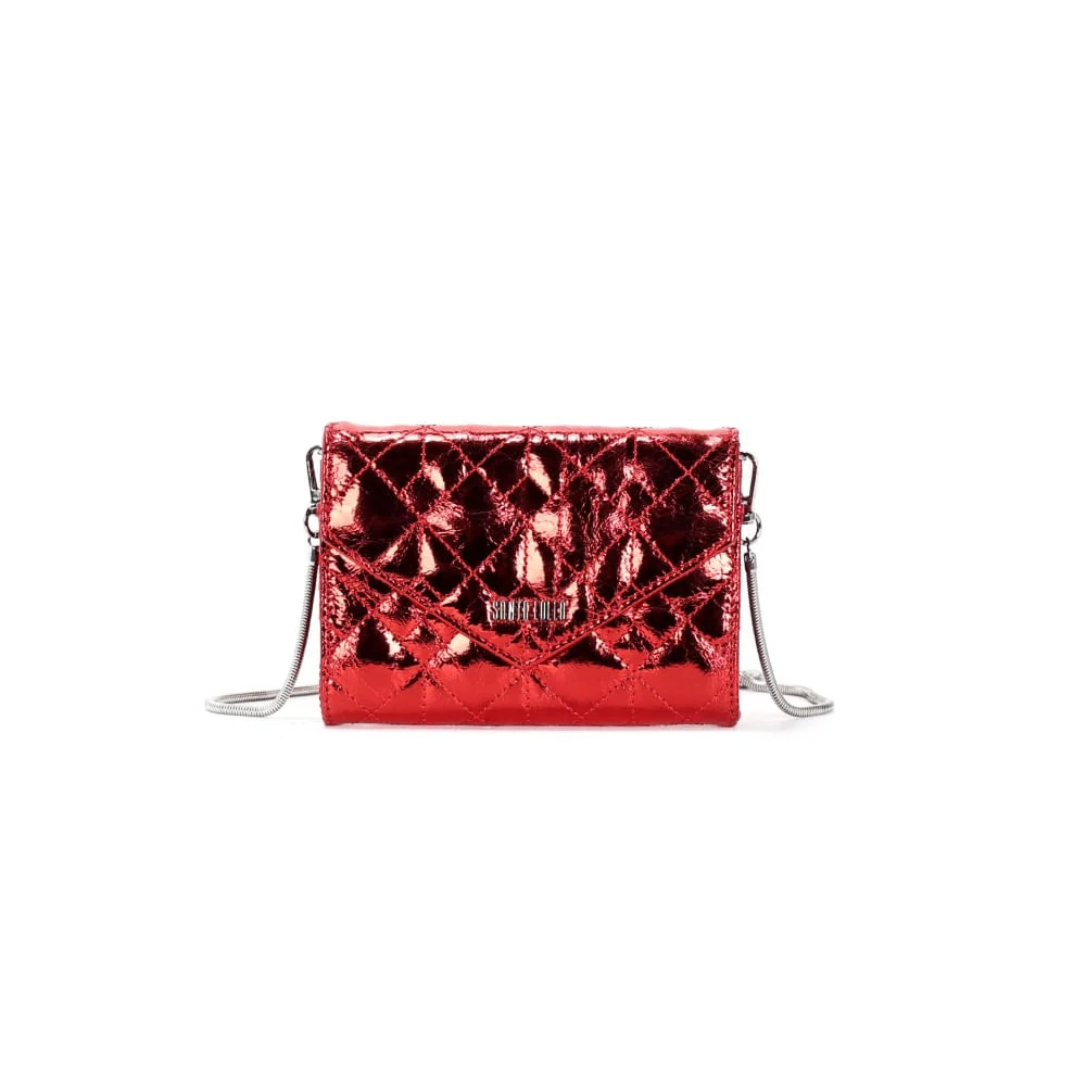 Bolsa Carteira Transversal Metalizada Crinkle Vermelha - vista 1 de 3