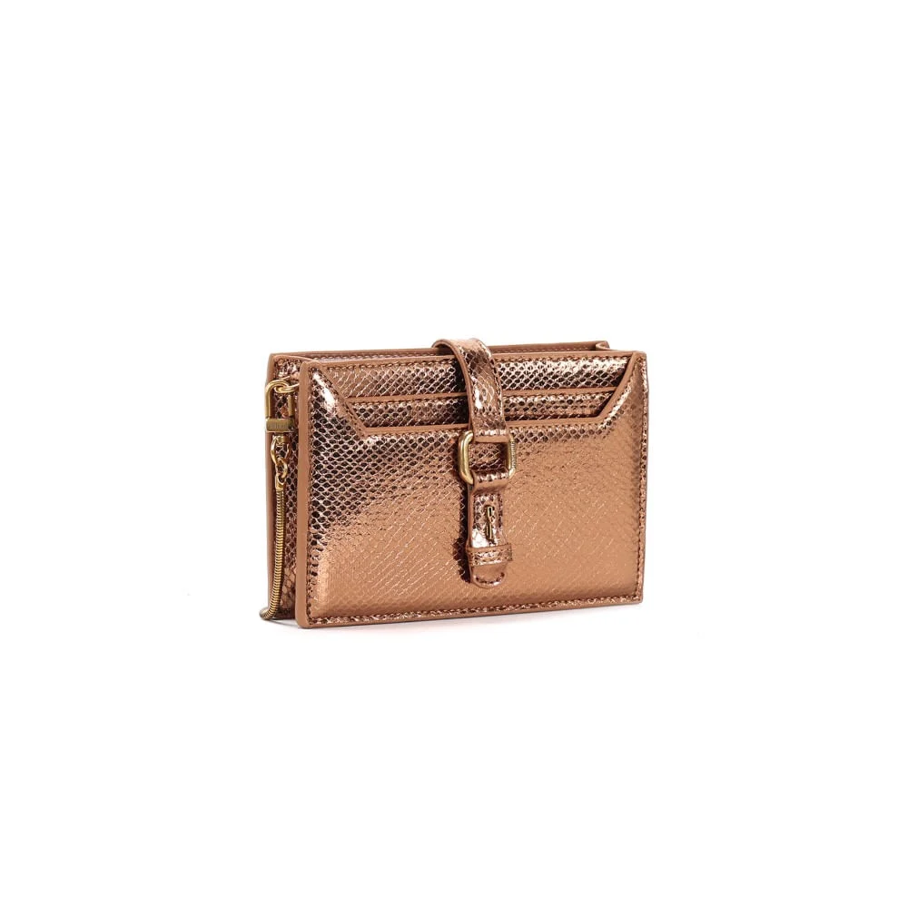 Bolsa Carteira Metalizada Bronze Alça De Ombro - vista 2 de 5