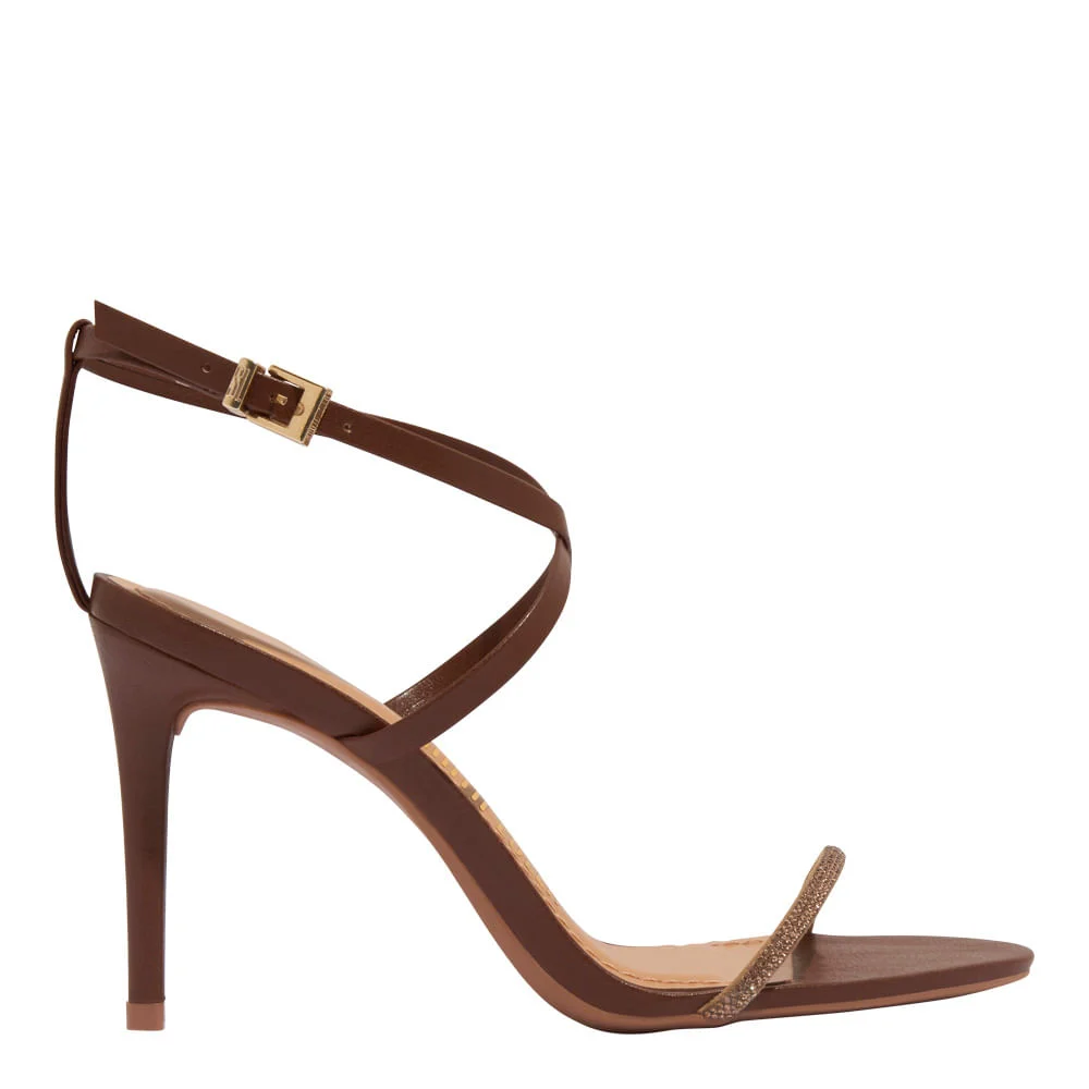 Sandalia Napa Soft Salto Alto Fino Marrom - vista 1 de 3