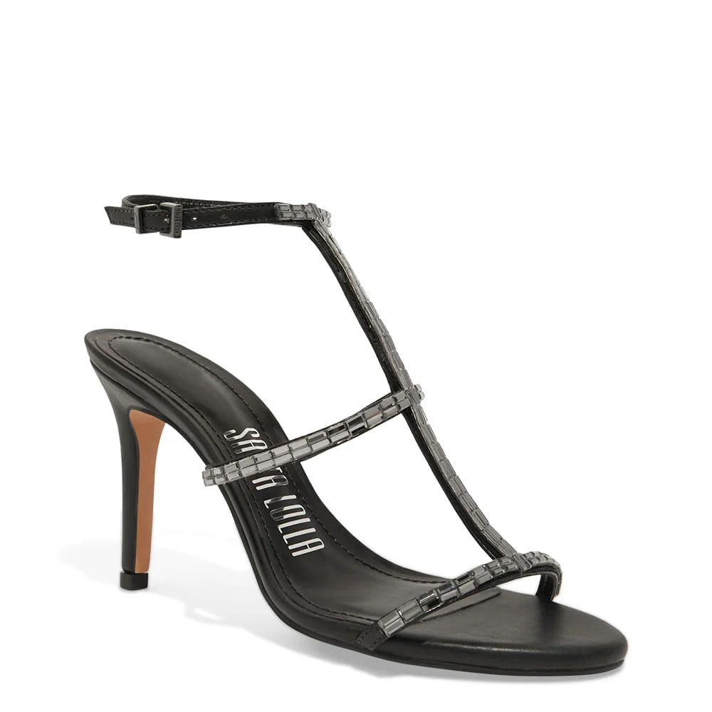 Sandalia Napa Soft Preta Salto Alto Fino - vista 2 de 3
