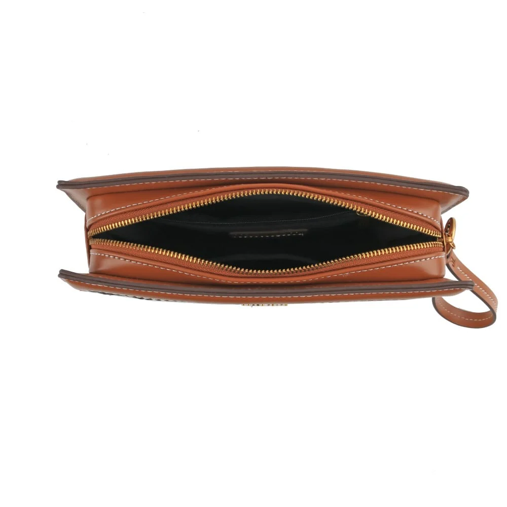 Clutch Tramado Marrom Safari Alça de Mão - vista 3 de 5