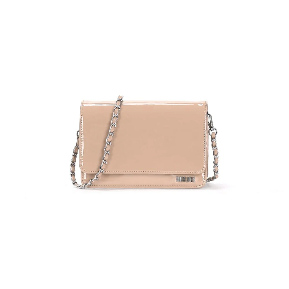 Bolsa Flap Bag Bege Envernizado Alça Corrente - vista 1 de 3