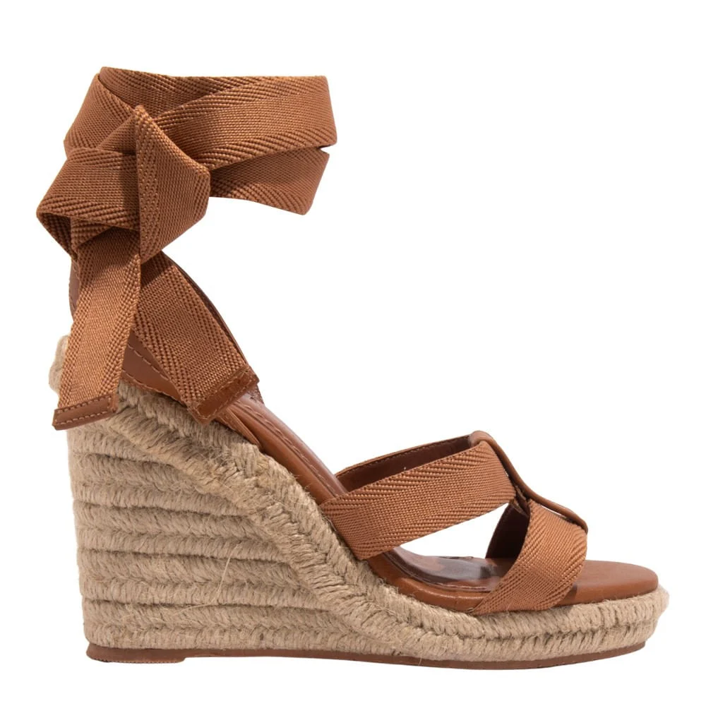 Sandália Espadrille Amarração Couro Confort Marrom Safari - vista 1 de 3