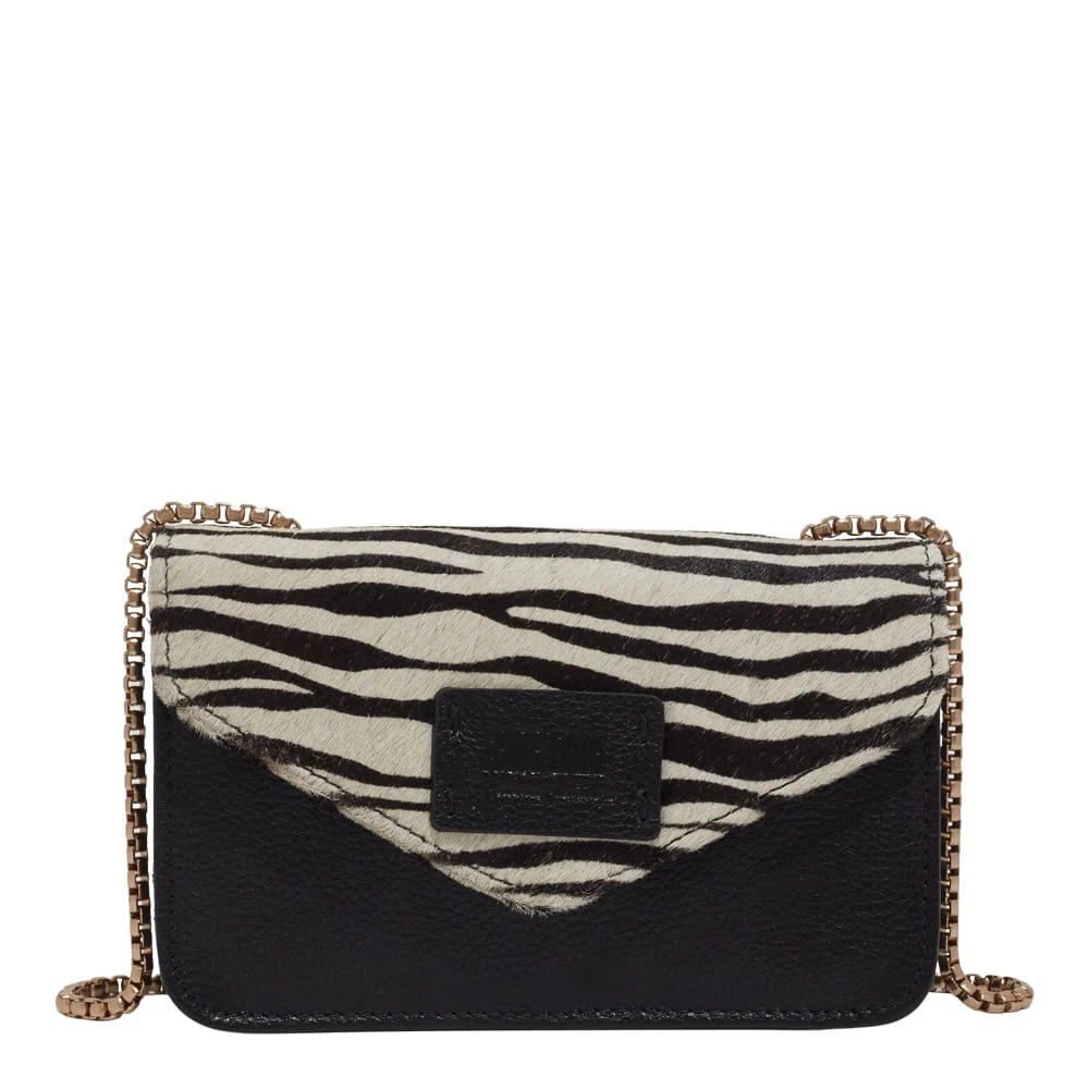 Bolsa Pequena Couro Estampa Animal Print Zebra Alça Transversal Corrente - vista 1 de 4