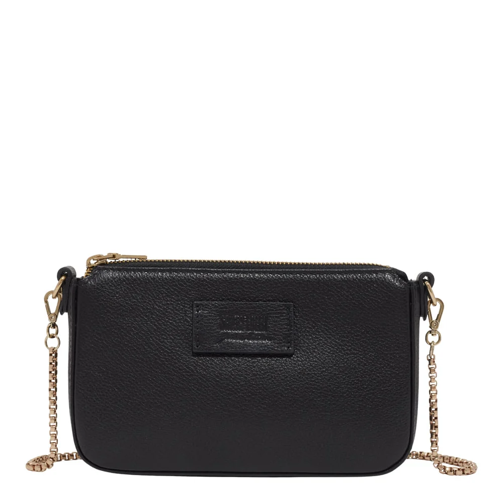 Bolsa Pequena Couro Floater Preta Alça Transversal Corrente - vista 1 de 3