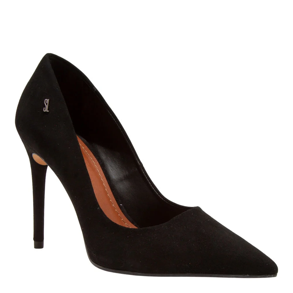 Scarpin Couro Camurça Premium Preto Salto Alto Bico Fino - vista 2 de 3