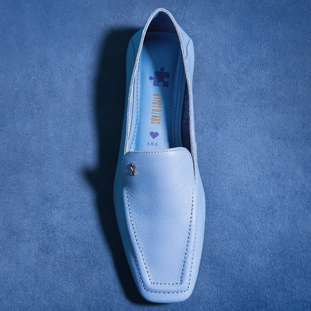 Mocassim Couro Floater Azul Bico Quadrado Ama - vista 1 de 7
