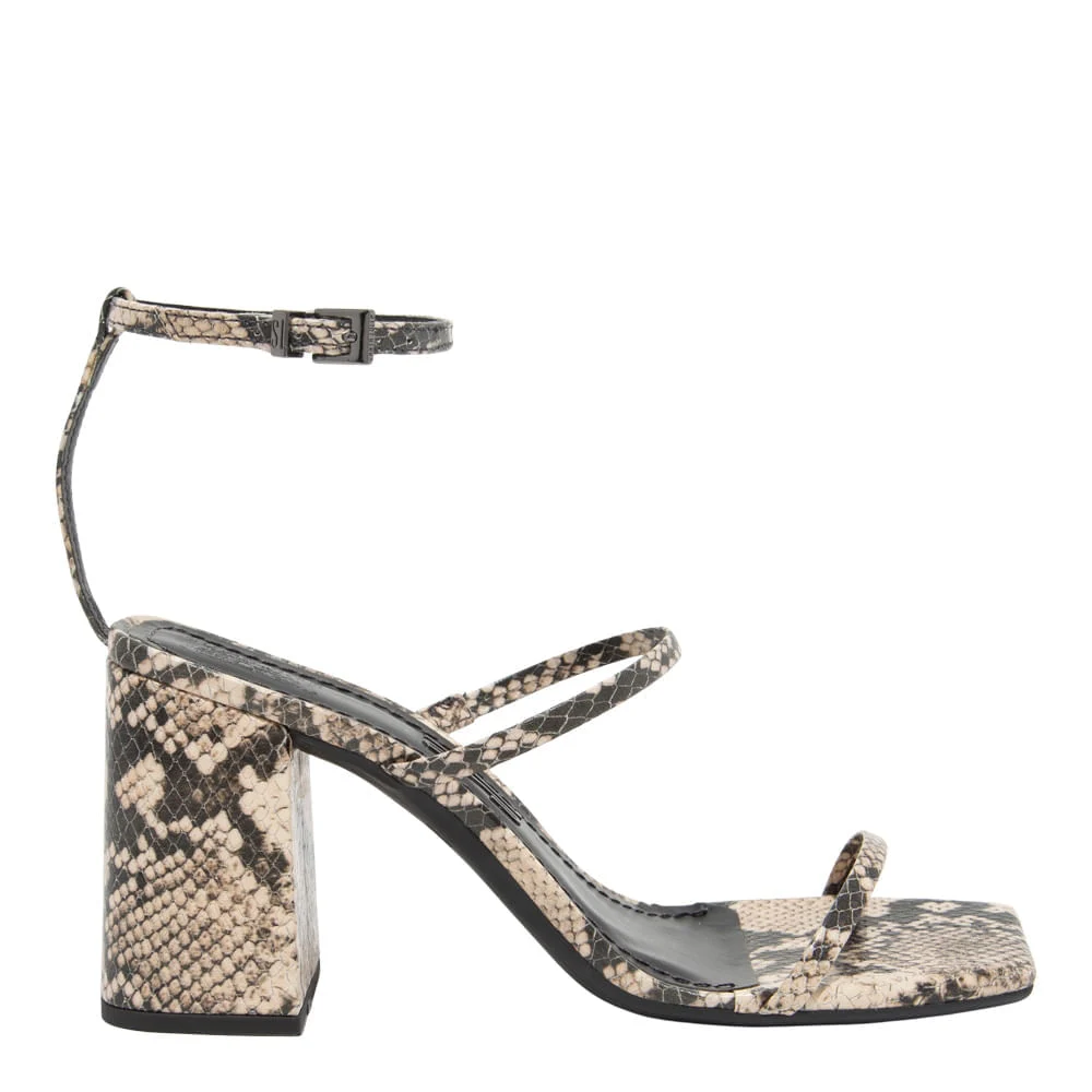 Sandália Lolla Couro Estampa Animal Print Cobra Salto Alto Bloco - vista 2 de 4