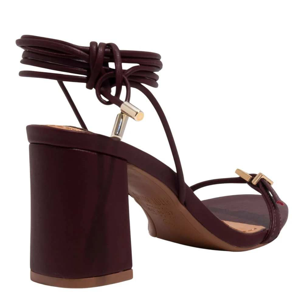 Sandália Amarração Napa Soft Vermelho Bordô Salto Grosso - vista 3 de 3
