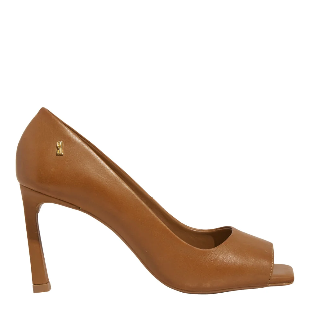 Peep Toe Couro Confort Marrom Safari Salto Alto Fino - vista 1 de 4