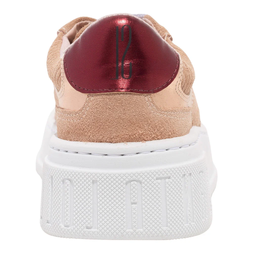 Tênis Flatform Couro Camurça Recortes Rose - vista 5 de 5