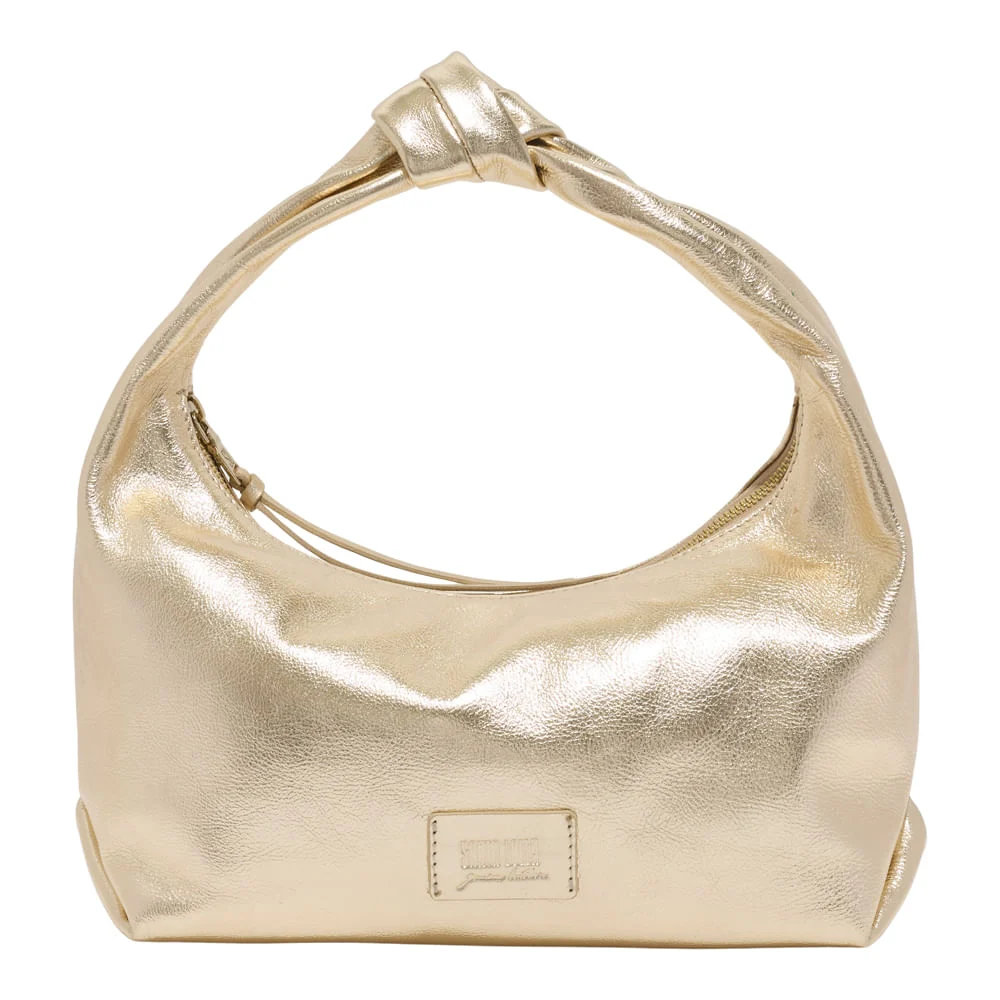 Bolsa Hobo Couro Metalizada Dourada Alça de Ombro - vista 1 de 3