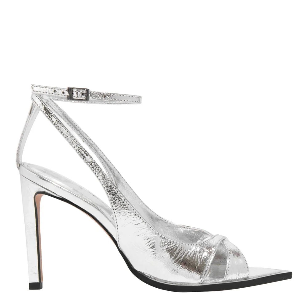 Sandália Peep Toe Couro Metalizado Prata Salto Alto - vista 1 de 3