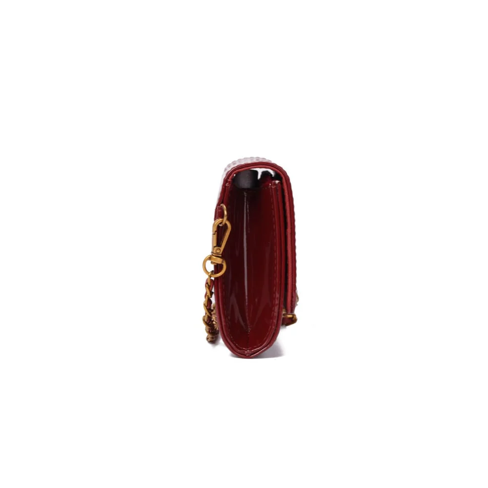Bolsa Carteira Verniz Vermelho Merlot Alça De Ombro - vista 4 de 6