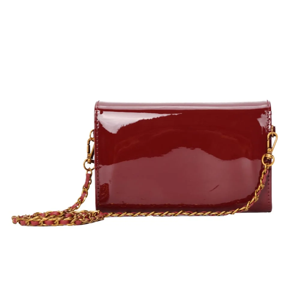 Bolsa Carteira Verniz Vermelho Merlot Alça De Ombro - vista 5 de 6