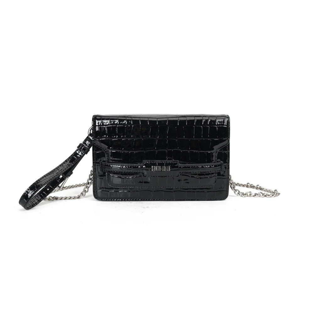 Bolsa Pequena Material Croco Preta Alça Transversal - vista 1 de 5