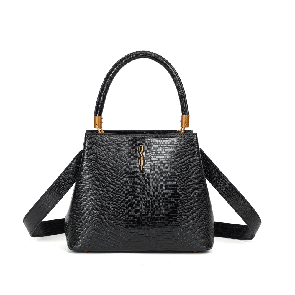 Bolsa Tote Lizard Preta Duas Alças - vista 1 de 7
