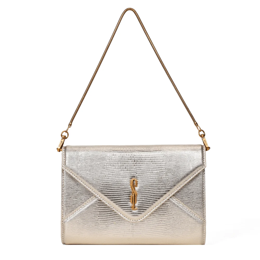 Bolsa Clutch Envelope Metalizada Dourada Alça De Mão - vista 1 de 4