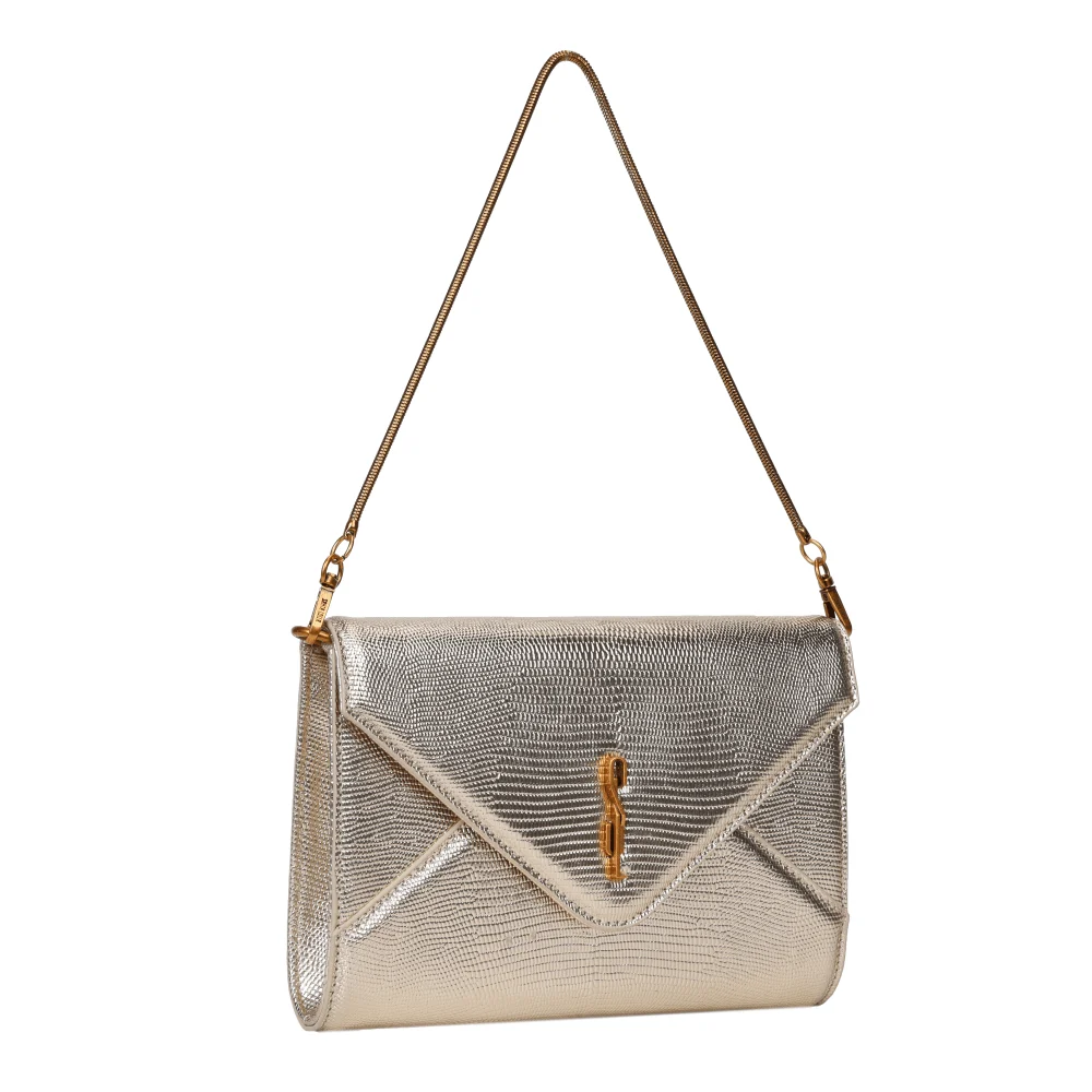 Bolsa Clutch Envelope Metalizada Dourada Alça De Mão - vista 2 de 4