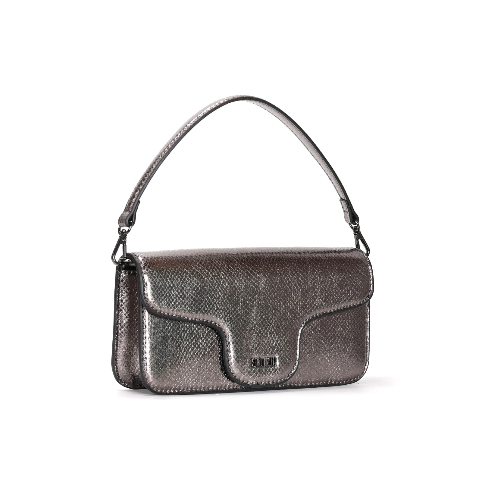 Bolsa Metalizada Cinza Grafite Alça De Ombro - vista 2 de 3