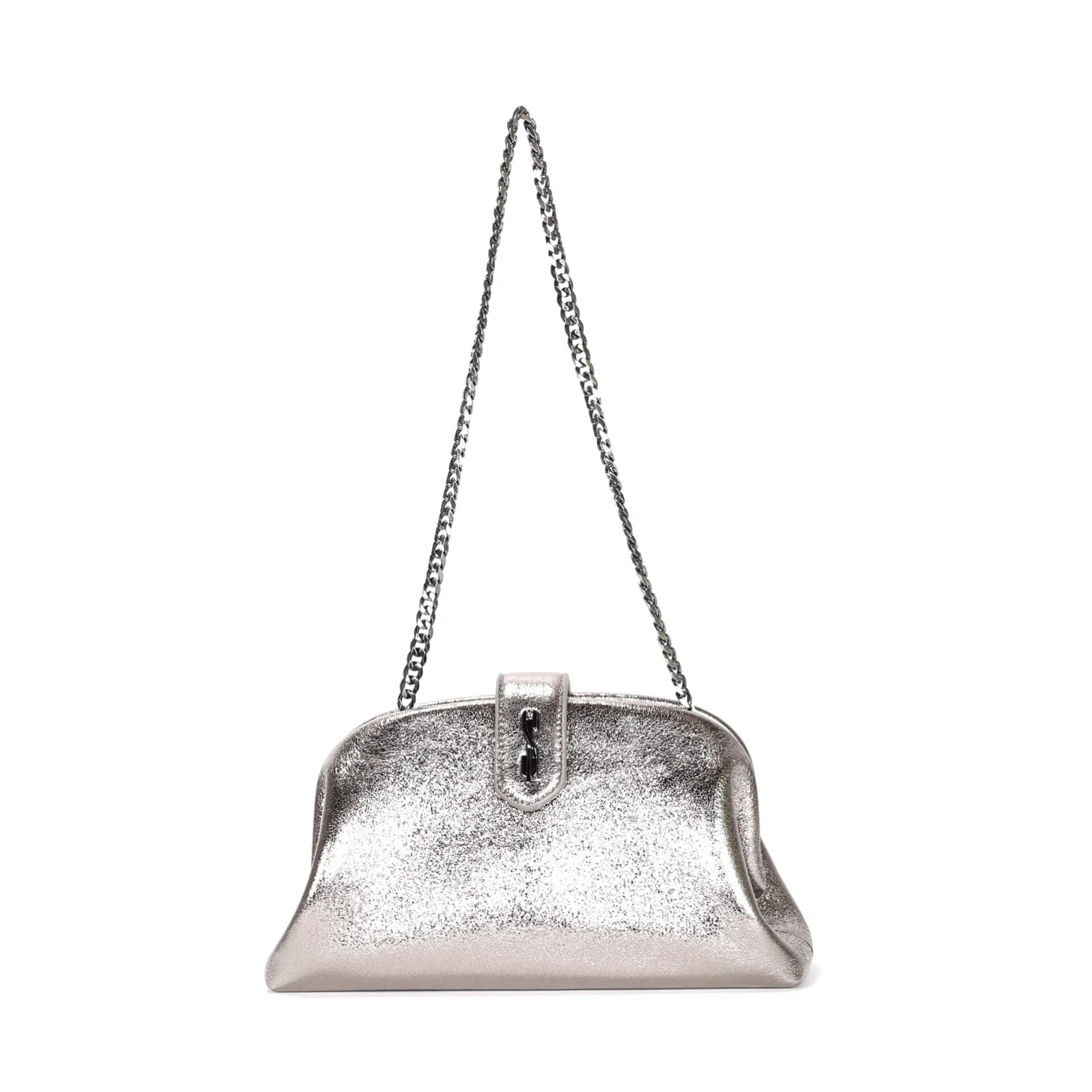 Bolsa Clutch Metalizada Cinza Alça De Ombro - vista 2 de 5