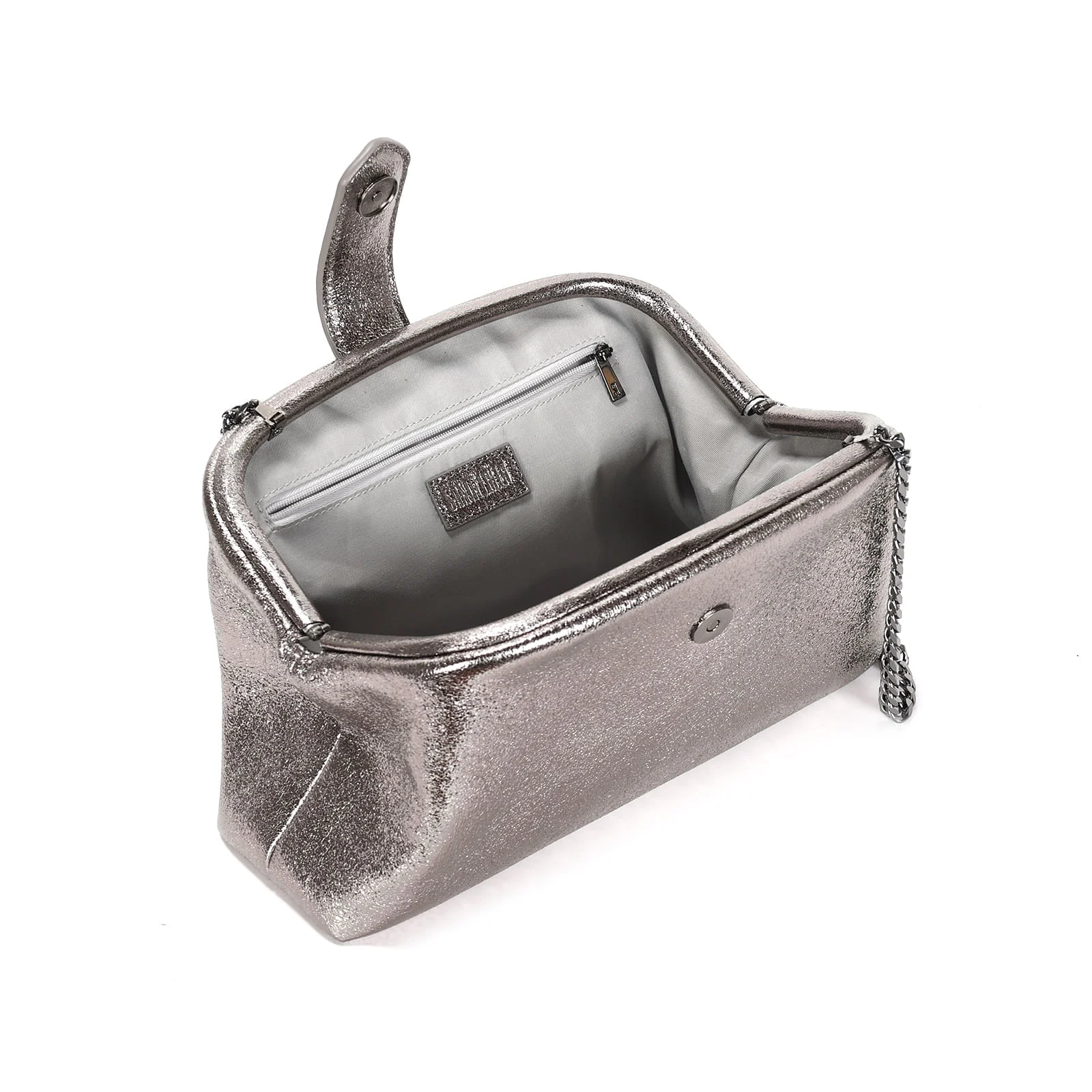 Bolsa Clutch Metalizada Cinza Alça De Ombro - vista 4 de 5